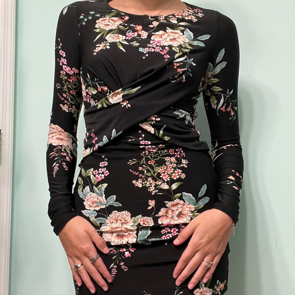 Forever 21 long sleeve black floral dress